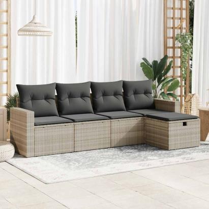 Set canapele de grădină cu perne, 5 piese gri deschis poliratan GartenMobel Dekor