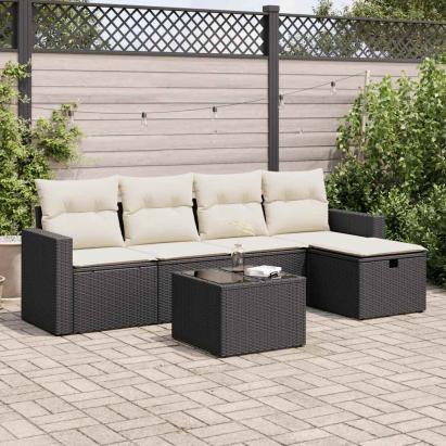 Set mobilier de grădină cu perne, 6 piese, negru, poliratan GartenMobel Dekor