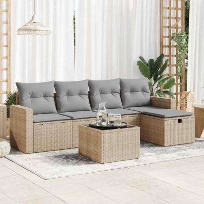 Set canapele de grădină cu perne, 6 piese, bej, poliratan GartenMobel Dekor