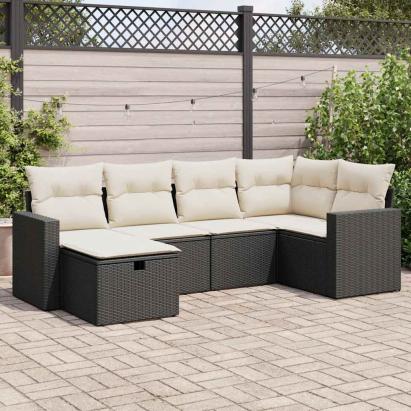 Set mobilier de grădină cu perne, 6 piese, negru, poliratan GartenMobel Dekor