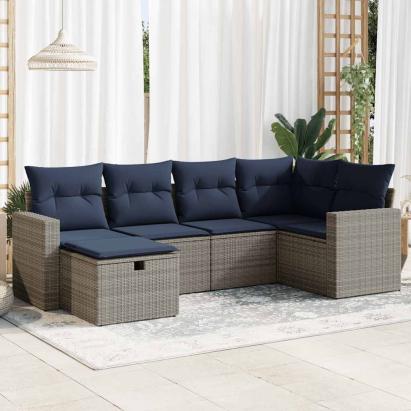 Set mobilier grădină cu perne, 6 piese, gri, poliratan GartenMobel Dekor
