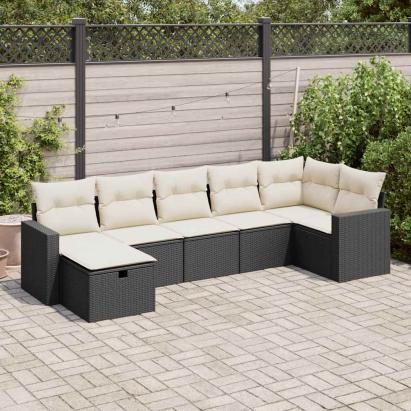Set canapele de grădină cu perne, 7 piese, negru, poliratan GartenMobel Dekor