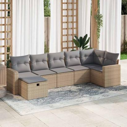 Set canapele de grădină, 7 piese, cu perne, bej, poliratan GartenMobel Dekor
