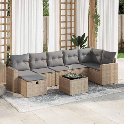 Set canapele de grădină, 8 piese, cu perne, bej, poliratan GartenMobel Dekor
