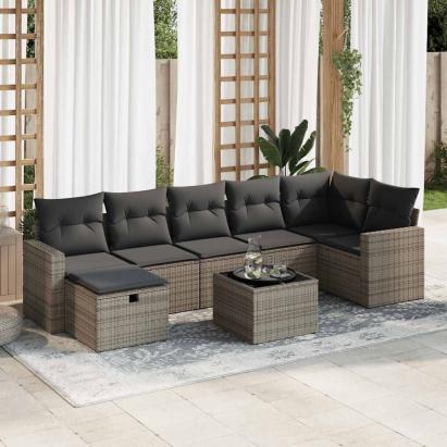Set canapele de grădină cu perne, 8 piese, gri, poliratan GartenMobel Dekor