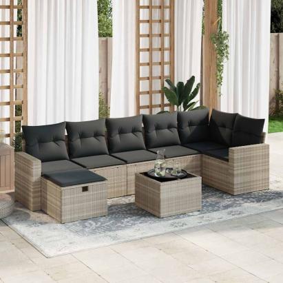 Set mobilier de grădină cu perne, 8 piese gri deschis poliratan GartenMobel Dekor