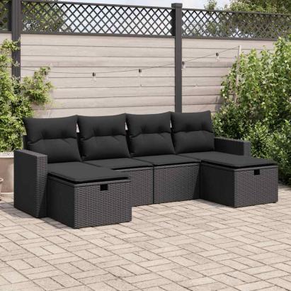 Set mobilier de grădină cu perne, 6 piese, negru, poliratan GartenMobel Dekor