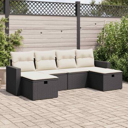 Set mobilier de grădină cu perne, 6 piese, negru, poliratan GartenMobel Dekor