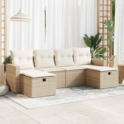 Set canapele de grădină cu perne, 6 piese, bej, poliratan GartenMobel Dekor