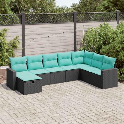 Set mobilier de grădină cu perne, 8 piese, negru, poliratan GartenMobel Dekor