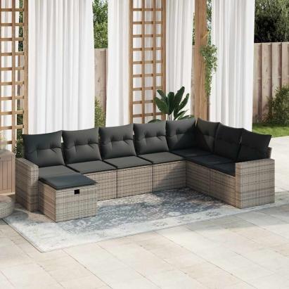 Set canapele de grădină cu perne, 8 piese, gri, poliratan GartenMobel Dekor