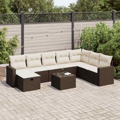 Set canapele de grădină cu perne, 9 piese, maro, poliratan GartenMobel Dekor