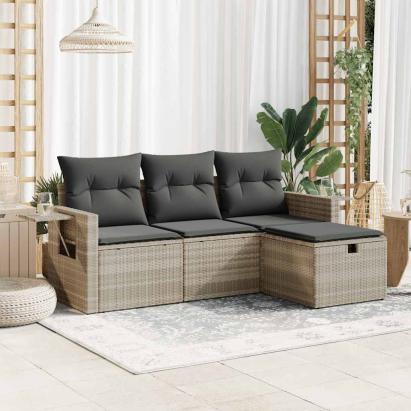 Set canapea de grădină cu perne, 4 piese, gri deschis poliratan GartenMobel Dekor