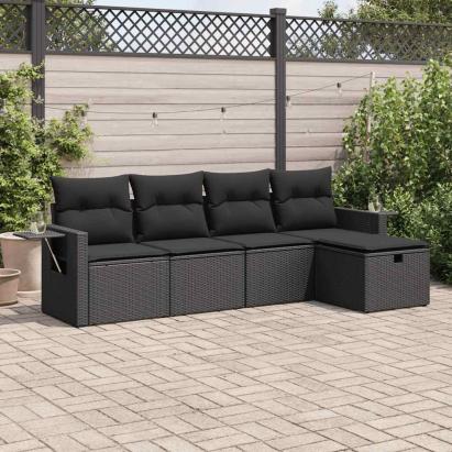 Set mobilier de grădină cu perne, 5 piese, negru, poliratan GartenMobel Dekor