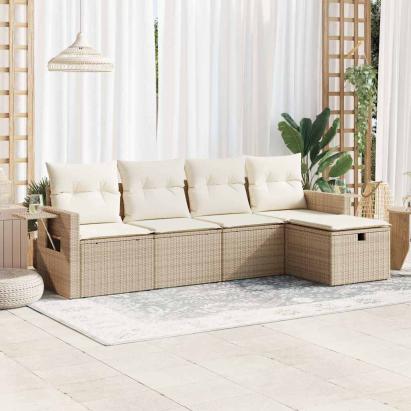Set canapele de grădină cu perne, 5 piese, bej, poliratan GartenMobel Dekor