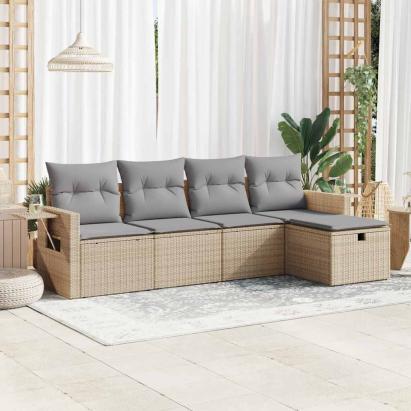 Set canapele de grădină cu perne, 5 piese, bej, poliratan GartenMobel Dekor