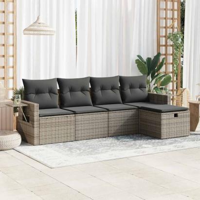 Set canapea de grădină cu perne, 5 piese, gri, poliratan GartenMobel Dekor
