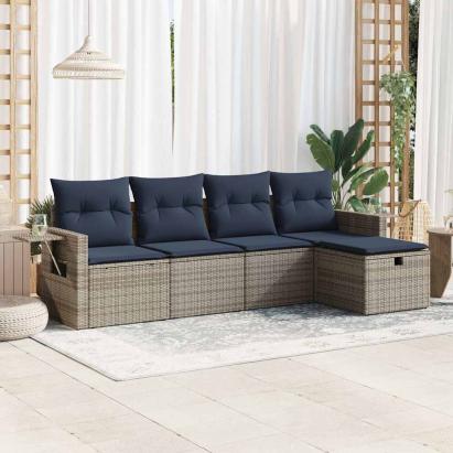 Set canapea de grădină cu perne, 5 piese, gri, poliratan GartenMobel Dekor