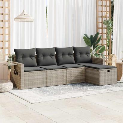 Set canapele de grădină cu perne, 5 piese gri deschis poliratan GartenMobel Dekor