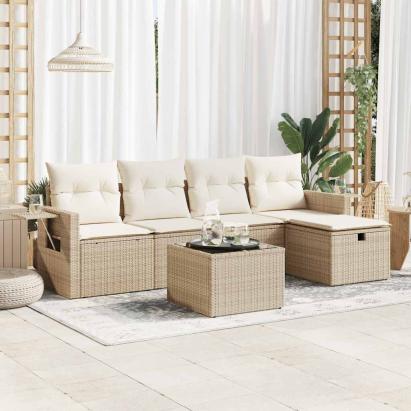 Set canapele de grădină cu perne, 6 piese, bej, poliratan GartenMobel Dekor