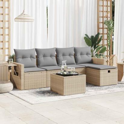 Set canapele de grădină cu perne, 6 piese, bej, poliratan GartenMobel Dekor