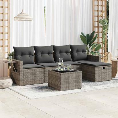 Set mobilier grădină cu perne, 6 piese, gri, poliratan GartenMobel Dekor