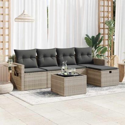 Set canapele de grădină cu perne, 6 piese gri deschis poliratan GartenMobel Dekor
