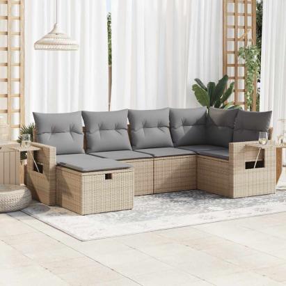Set canapele de grădină cu perne, 6 piese, bej, poliratan GartenMobel Dekor