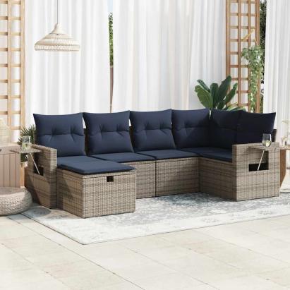 Set mobilier grădină cu perne, 6 piese, gri, poliratan GartenMobel Dekor