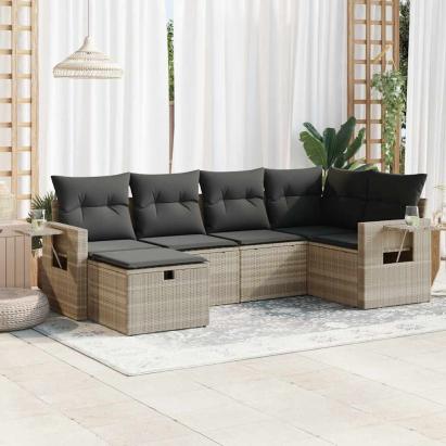 Set canapele de grădină cu perne, 6 piese gri deschis poliratan GartenMobel Dekor