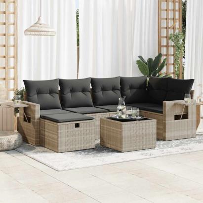 Set canapele de grădină cu perne, 7piese gri deschis poliratan GartenMobel Dekor