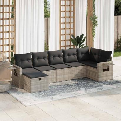 Set canapele de grădină cu perne, 7piese gri deschis poliratan GartenMobel Dekor