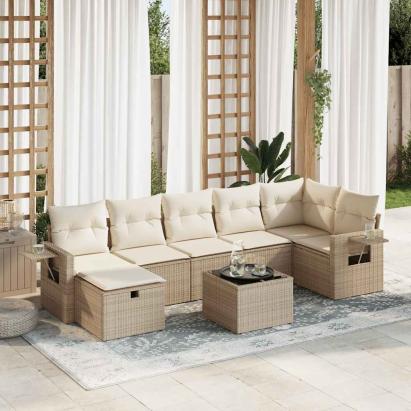 Set canapele de grădină, 8 piese, cu perne, bej, poliratan GartenMobel Dekor