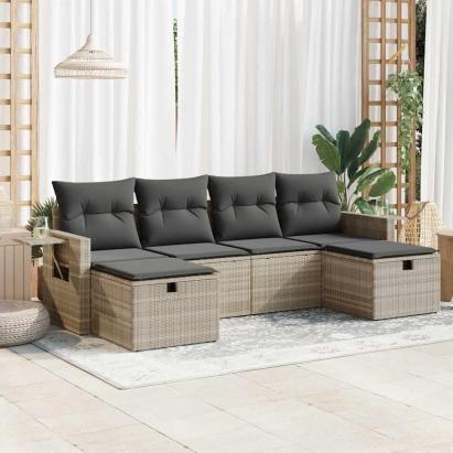 Set canapele de grădină cu perne, 6 piese gri deschis poliratan GartenMobel Dekor