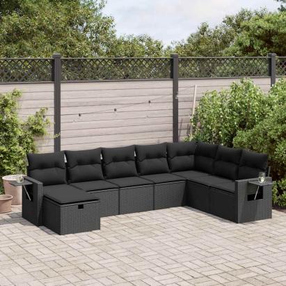 Set mobilier de grădină cu perne, 8 piese, negru, poliratan GartenMobel Dekor