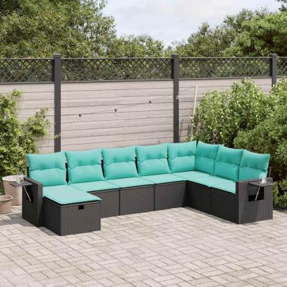 Set mobilier de grădină cu perne, 8 piese, negru, poliratan GartenMobel Dekor