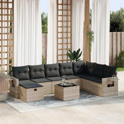 Set canapele de grădină cu perne, 9 piese gri deschis poliratan GartenMobel Dekor