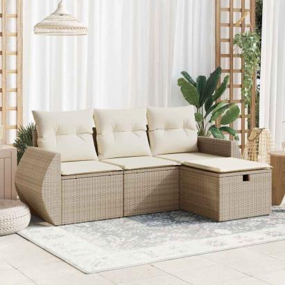 Set canapele de grădină, 4 piese, cu perne, bej, poliratan GartenMobel Dekor
