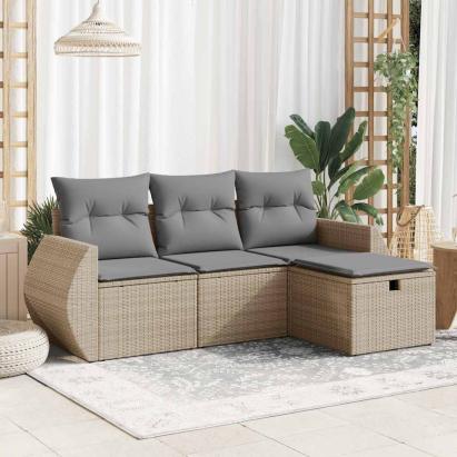 Set canapele de grădină, 4 piese, cu perne, bej, poliratan GartenMobel Dekor
