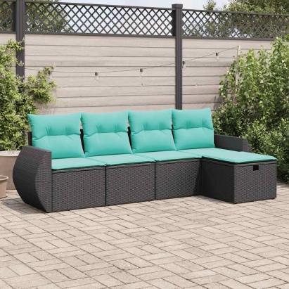 Set mobilier de grădină cu perne, 5 piese, negru, poliratan GartenMobel Dekor