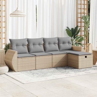 Set canapele de grădină cu perne, 5 piese, bej, poliratan GartenMobel Dekor