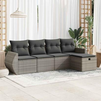 Set canapea de grădină cu perne, 5 piese, gri, poliratan GartenMobel Dekor