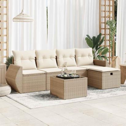 Set canapele de grădină cu perne, 6 piese, bej, poliratan GartenMobel Dekor