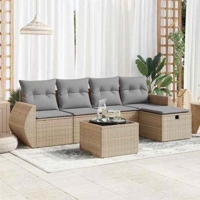 Set canapele de grădină cu perne, 6 piese, bej, poliratan GartenMobel Dekor