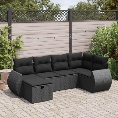 Set mobilier de grădină cu perne, 6 piese, negru, poliratan GartenMobel Dekor
