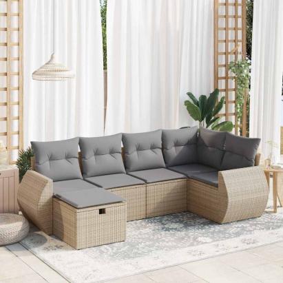 Set canapele de grădină cu perne, 6 piese, bej, poliratan GartenMobel Dekor