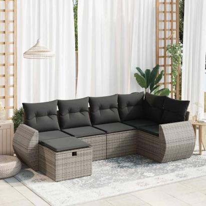 Set mobilier grădină cu perne, 6 piese, gri, poliratan GartenMobel Dekor
