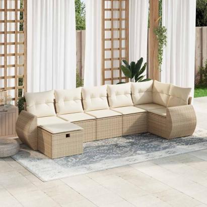 Set canapele de grădină, 7 piese, cu perne, bej, poliratan GartenMobel Dekor