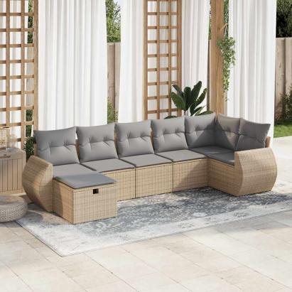 Set canapele de grădină, 7 piese, cu perne, bej, poliratan GartenMobel Dekor