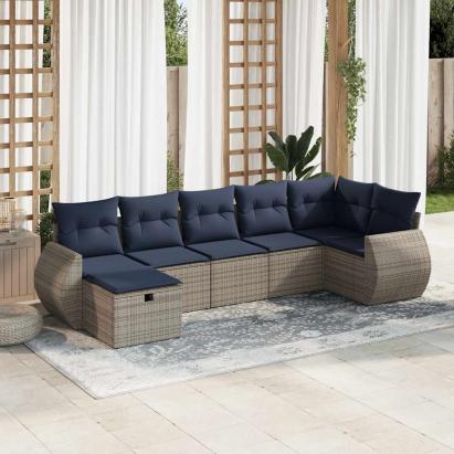 Set canapele de grădină, 7 piese, cu perne, gri, poliratan GartenMobel Dekor